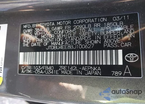 2011 Toyota Corolla Le из США, поврежденный, VIN JTDBU4EE8BJ100627